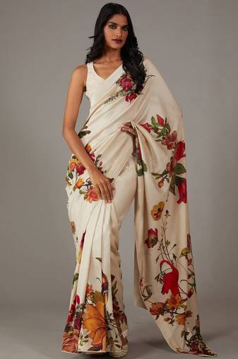 Off white bright moss printed saree
