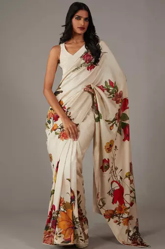 Off white bright moss printed saree