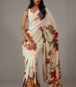 Off white bright moss printed saree