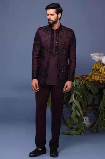 Raafiq wine jodhpuri kurta set
