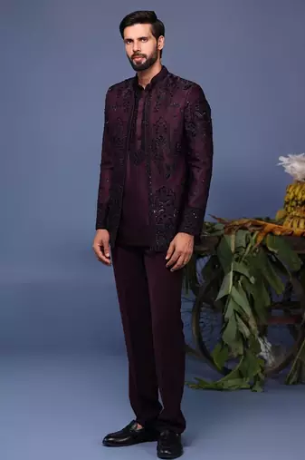 Raafiq wine jodhpuri kurta set