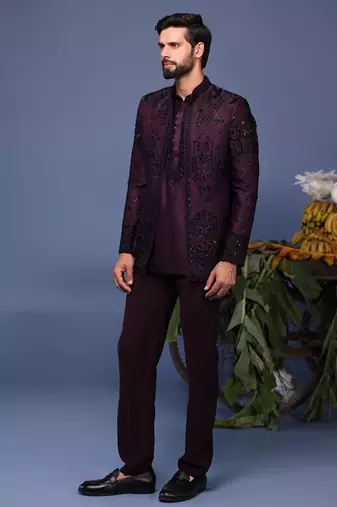 Raafiq wine jodhpuri kurta set