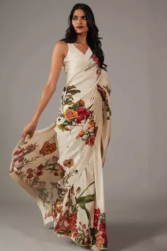 Off white bright moss printed saree