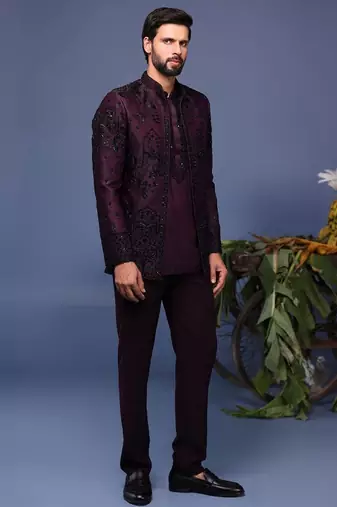 Raafiq wine jodhpuri kurta set