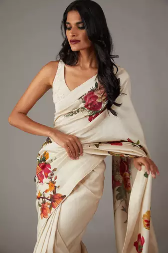 Off white bright moss printed saree
