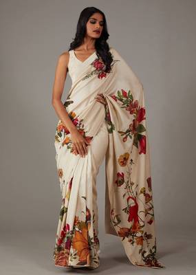 Off white bright moss printed saree 4