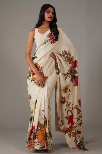 Off white bright moss printed saree