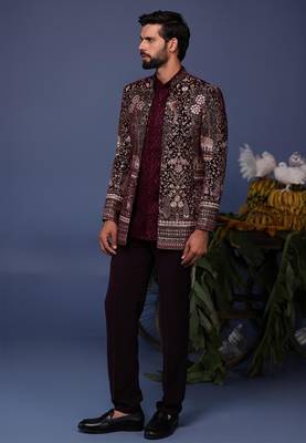 Aurang wine jodhpuri set 2