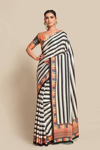 Black bright moss printed saree