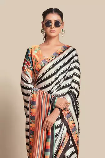 Black bright moss printed saree