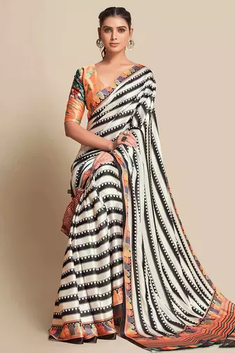 Black bright moss printed saree