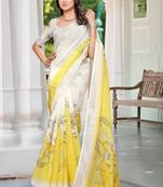 Cream linen cotton saree