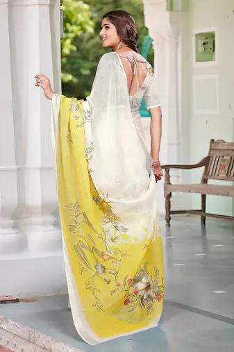Cream linen cotton saree