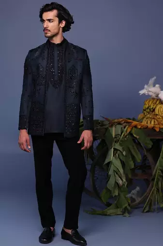 Kush navy blue jodhpuri set