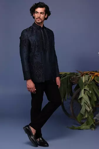 Kush navy blue jodhpuri set