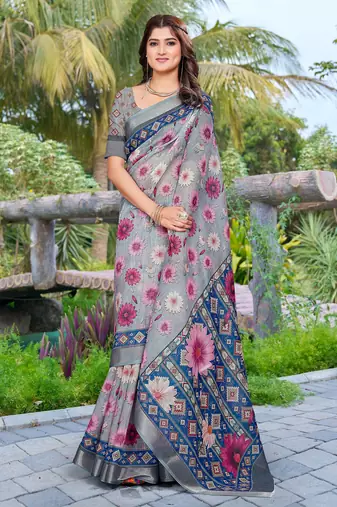 Grey linen cotton saree