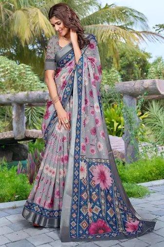 Grey linen cotton saree