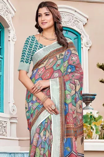 Multy linen cotton saree