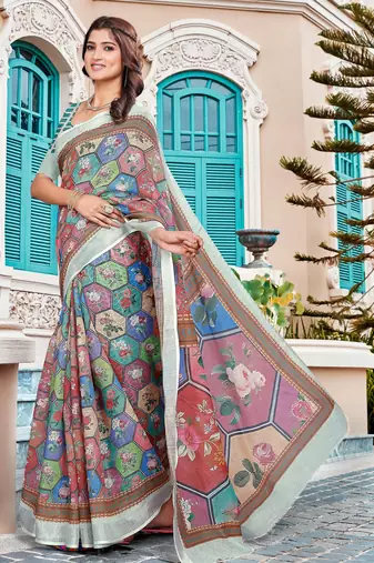 Multy linen cotton saree