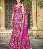 Pink linen cotton saree