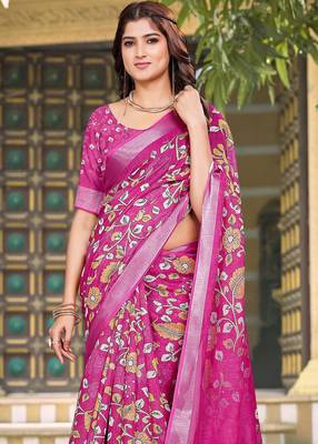 Pink linen cotton saree 3