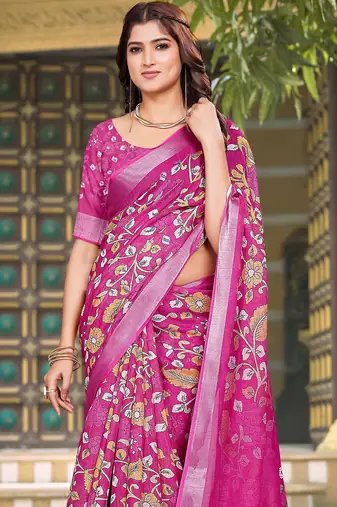 Pink linen cotton saree