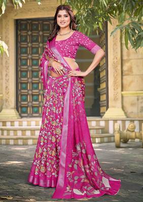 Pink linen cotton saree 5