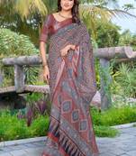 Brown linen cotton saree