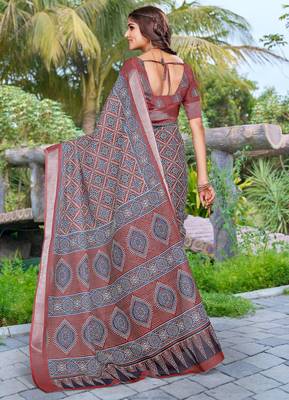 Brown linen cotton saree 2