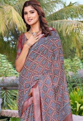 Brown linen cotton saree 3