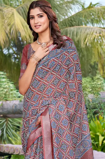Brown linen cotton saree