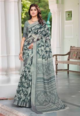 Green linen cotton saree 1