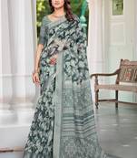 Green linen cotton saree