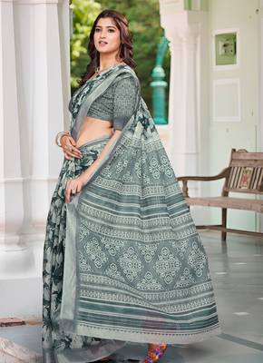 Green linen cotton saree 4