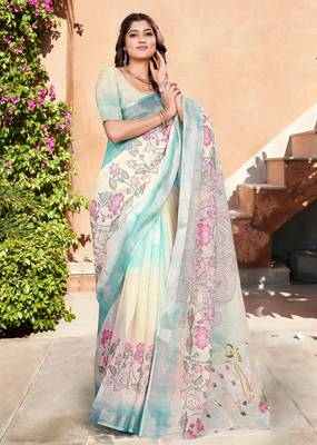 Off white linen cotton saree 1