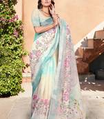 Off white linen cotton saree