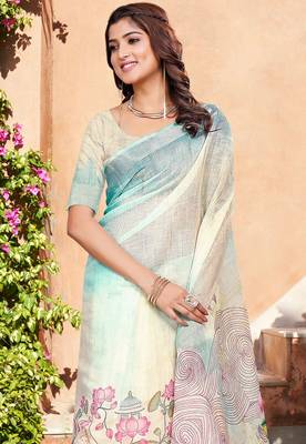 Off white linen cotton saree 3