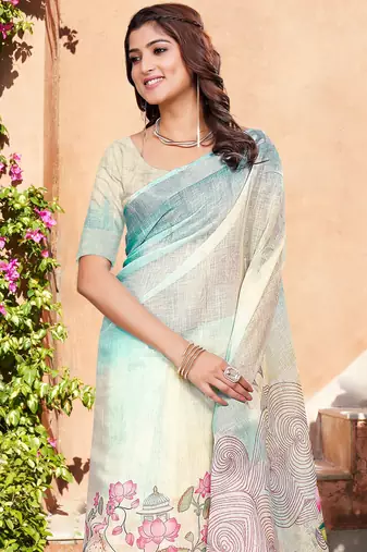 Off white linen cotton saree