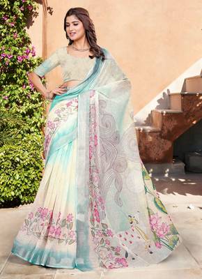 Off white linen cotton saree 5