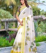 Yellow linen cotton saree
