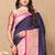 navy blue all over zari motifs silk blend saree with contrast pallu