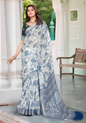 Blue linen cotton saree 1