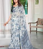 Blue linen cotton saree