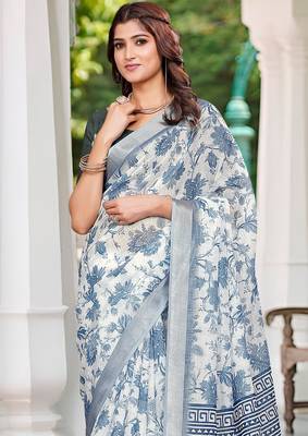 Blue linen cotton saree 3