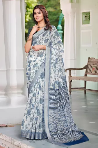 Blue linen cotton saree