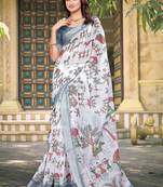 Cream linen cotton saree