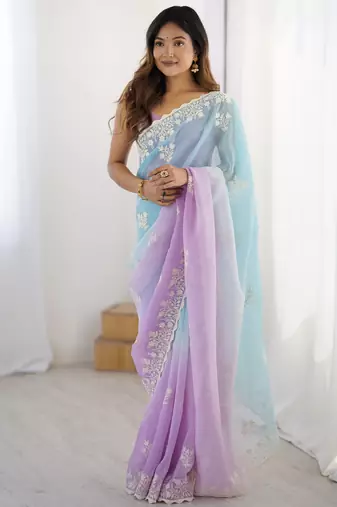 Lavender crunchy silk blend embroidered saree