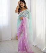Purple crunchy silk blend embroidered saree
