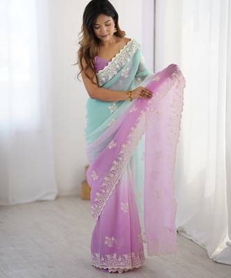 Purple crunchy silk blend embroidered saree 4