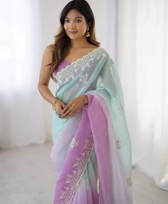 Purple crunchy silk blend embroidered saree 5